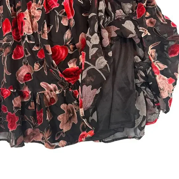 Fate Womens‎ Large Floral Velvet Mini Dress Sheer Romantic Cottagecore - Picture 7 of 13